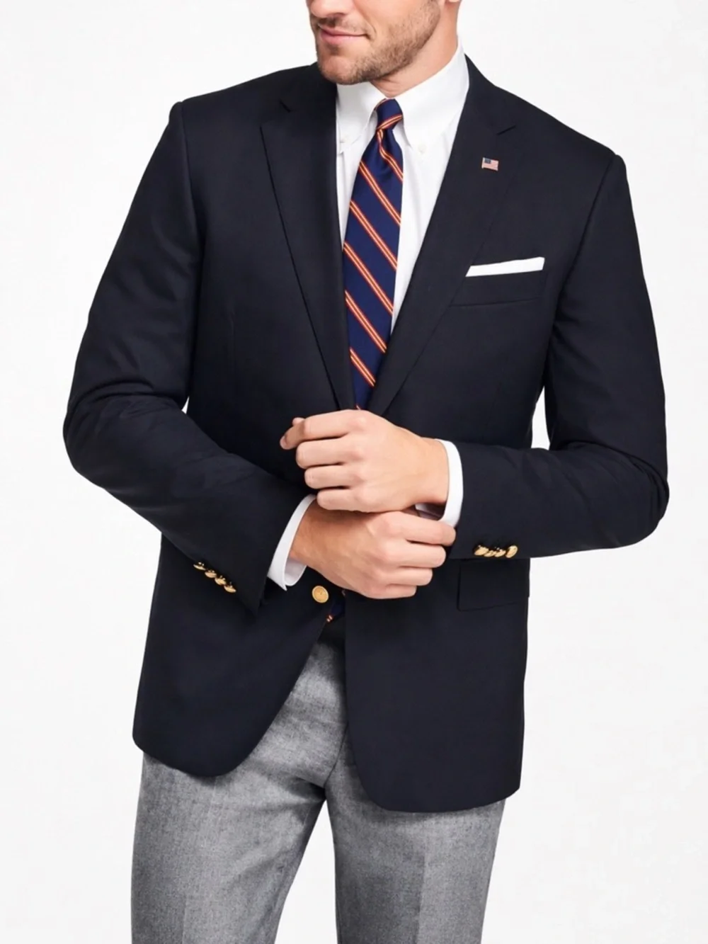 BROOKS BROTHERS Madison SaxXon Wool Navy Blazer Sport Coat 46L Gold Button